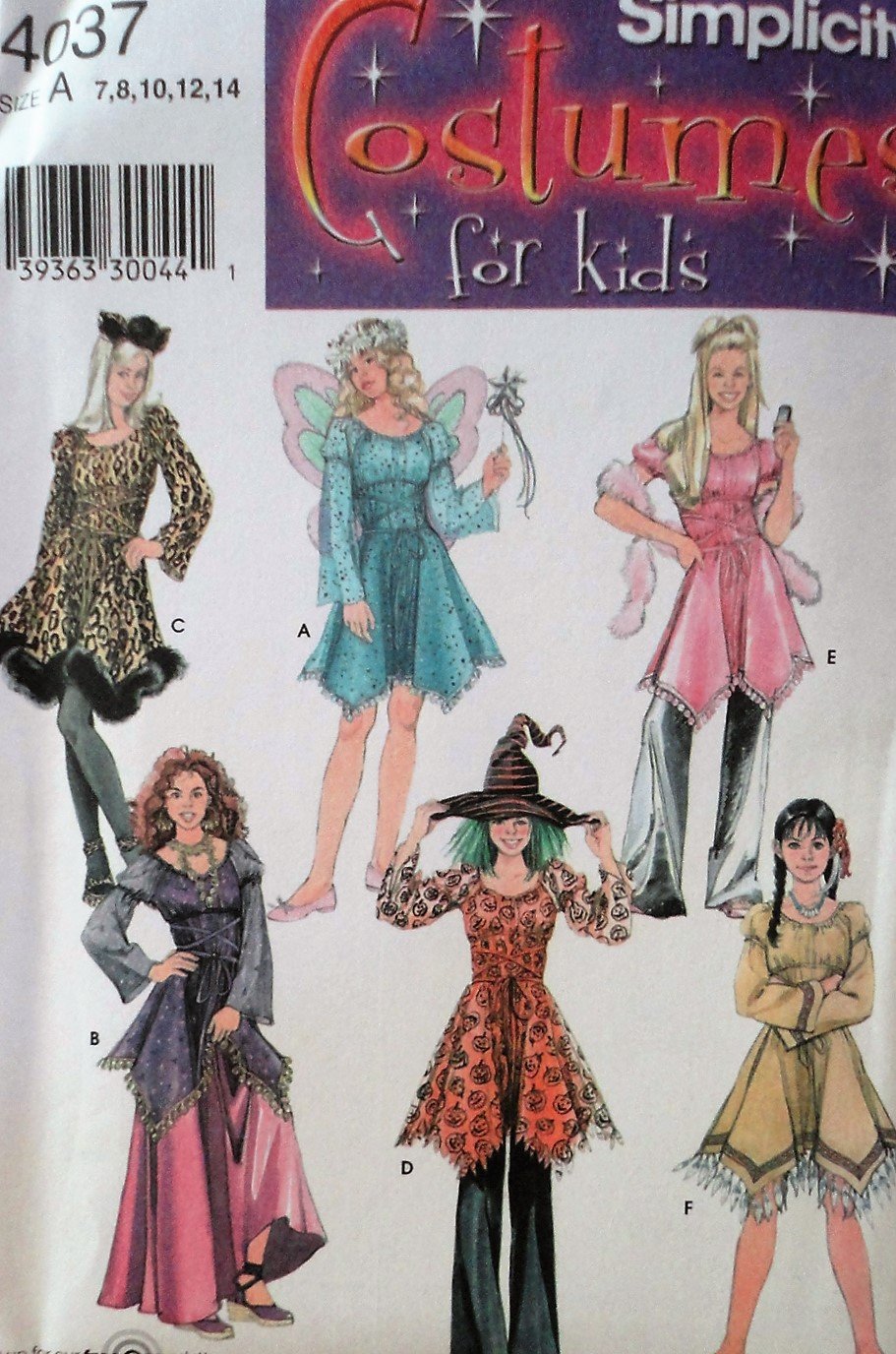 Simplicity 4037 Costume Sewing Pattern For Child sizes 7-14 Fairy, witch