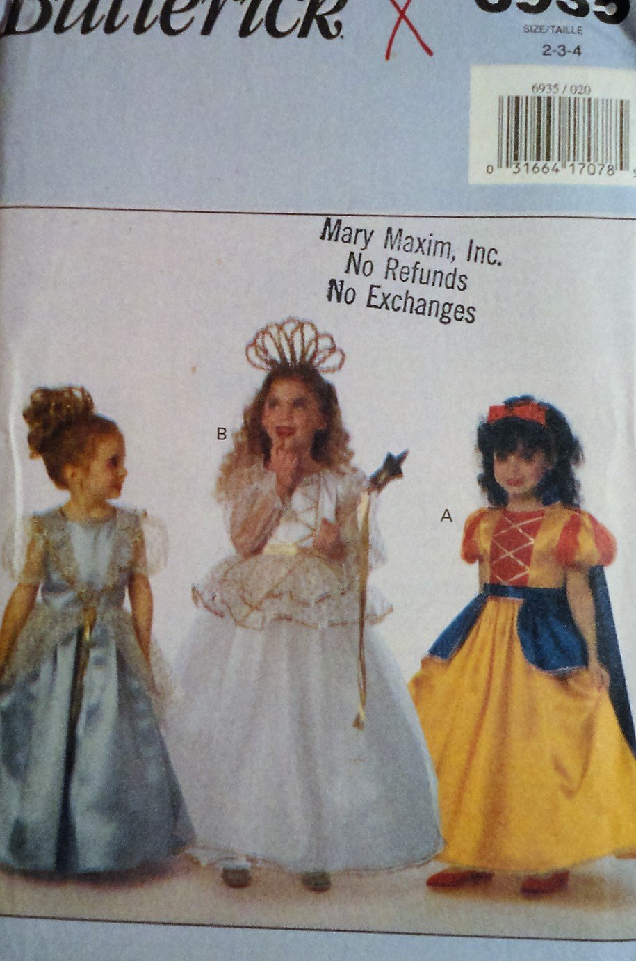 Butterick 6935 Childrens Costume sewing pattern Snow White Fairy Princess