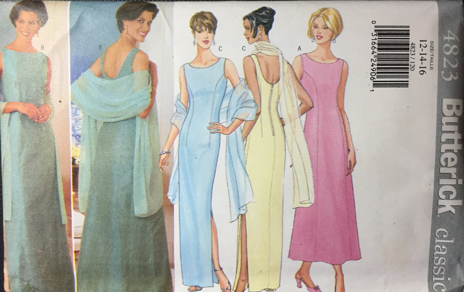 Butterick 4823 Misses evening, prom gown & stole Size 12, 14, 16