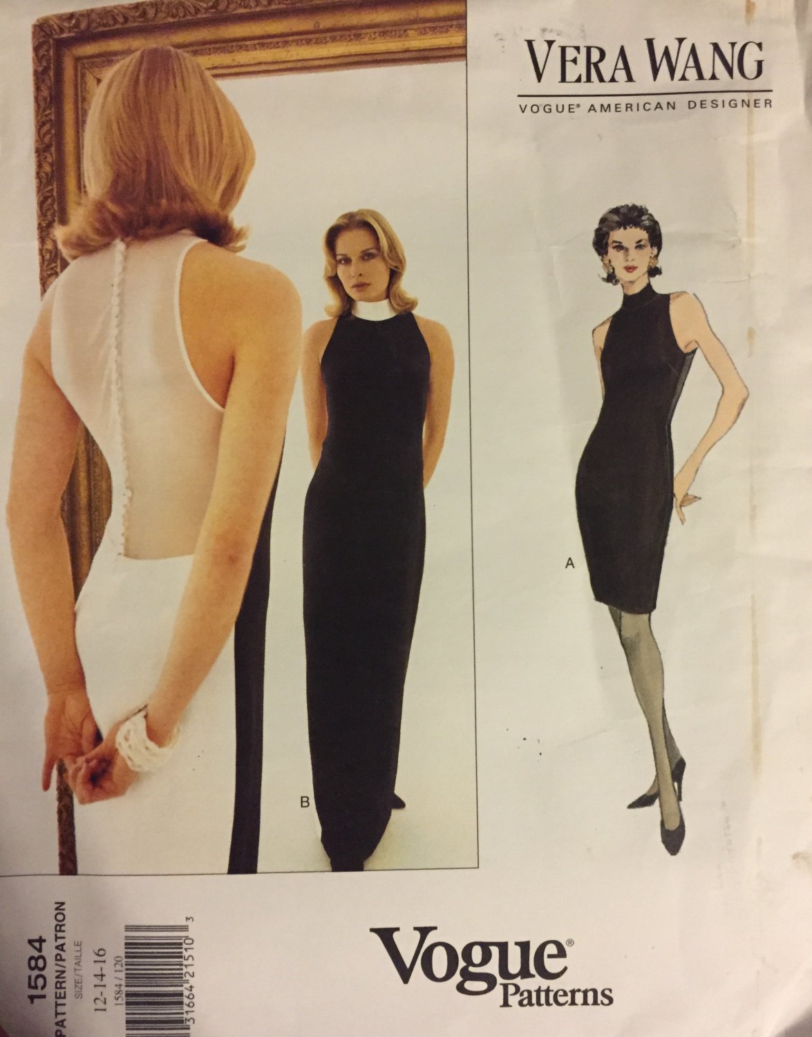 Vogue American Designer Vera Wang Dress Uncut Sewing Pattern 1584 Size 12 14 16
