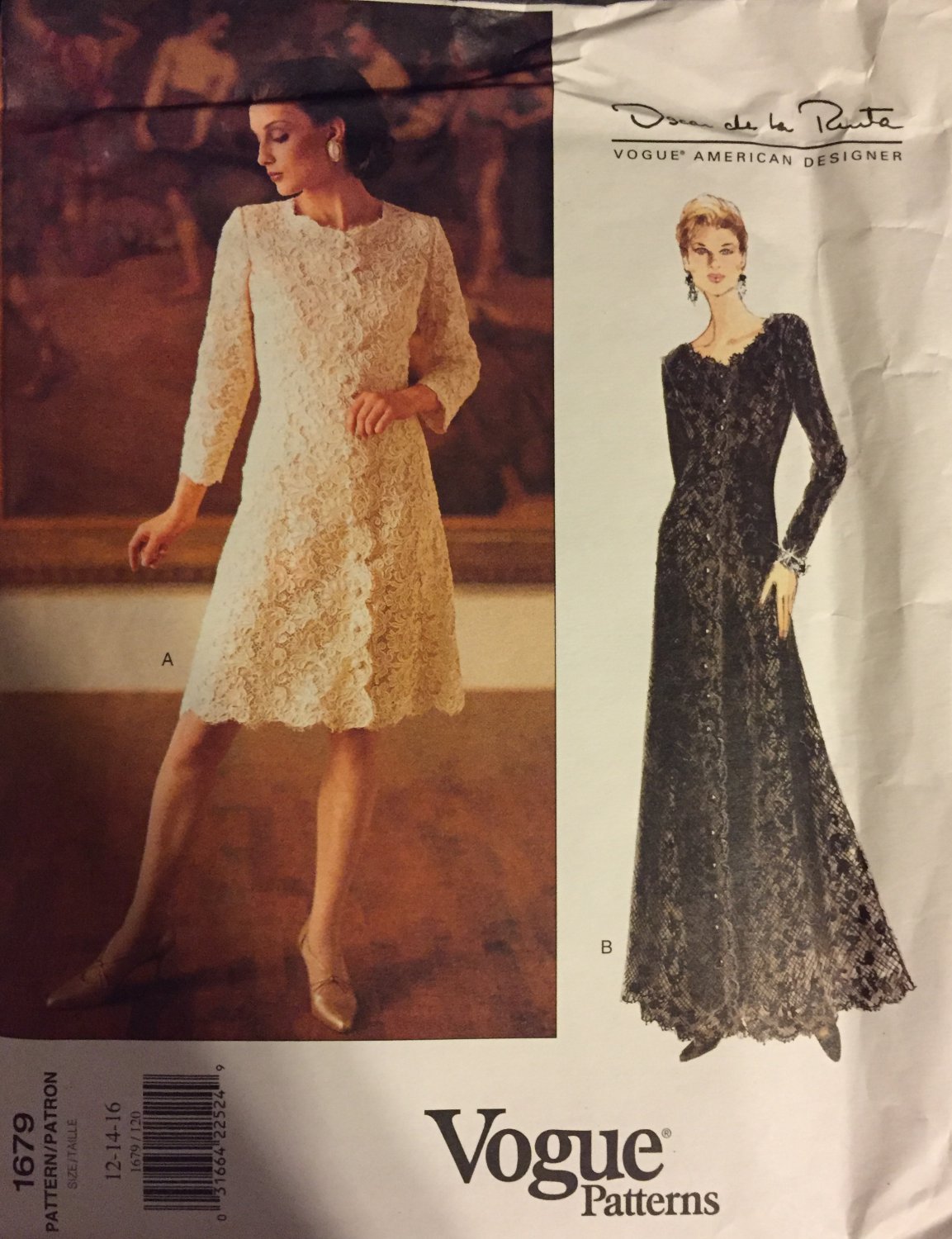 Vogue 1679 American Designer Oscar De La Renta Dress Uncut Sewing Pattern Size 12 14 16