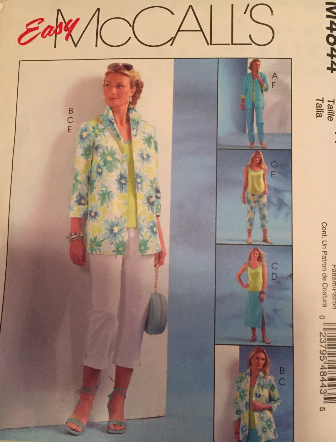 McCall's 4844 Summer Clothes Sewing Pattern, Capris, Jacket, Top, Skirt, Pants, Sizes 16 - 22