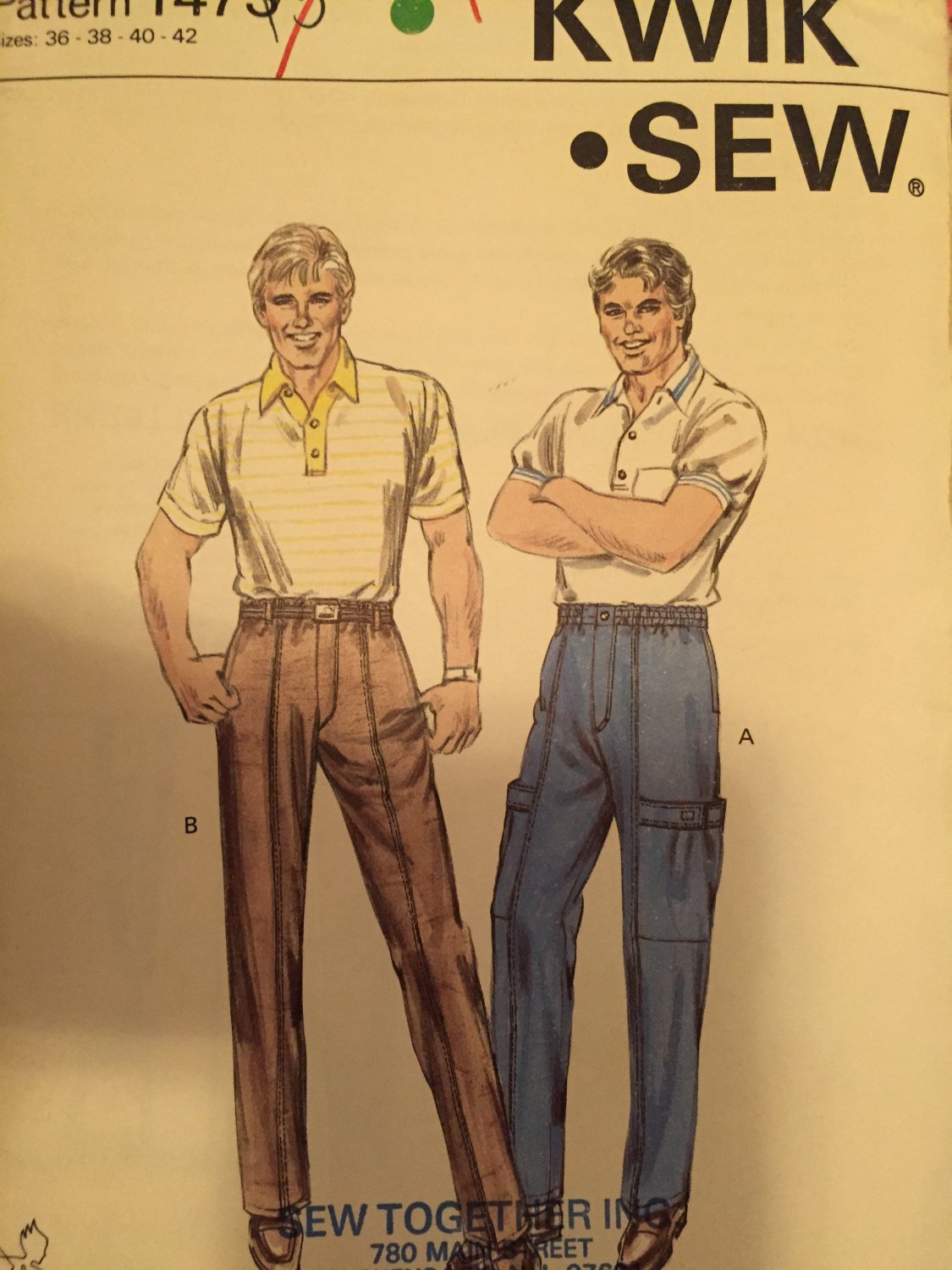 Men's Pants Kwik Sew 1473 Size 36-38-40-42 Sewing Pattern