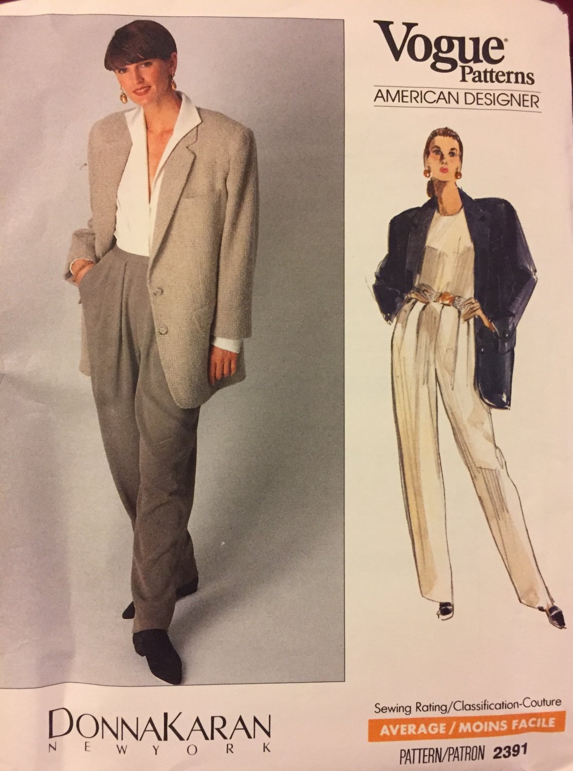 Vogue 2391 Sewing Pattern Donna Karan American Designer Jacket and Pants size 12 - 14 - 16