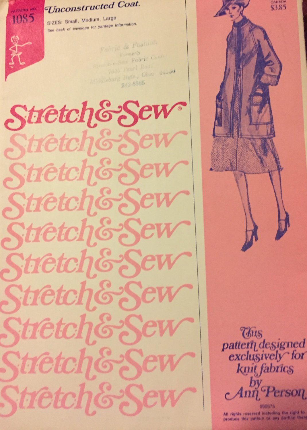 1975 Stretch & Sew Ann Person Master Sewing Pattern 1085 Unconstructed Coat