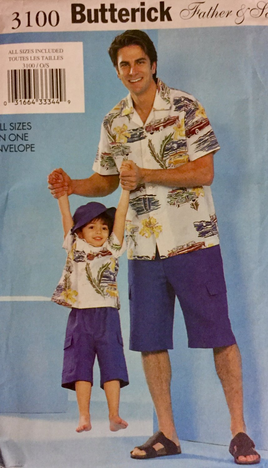 Butterick 3100 Sewing Pattern Father and Son Matching Shirt Shorts Hat All Sizes Included