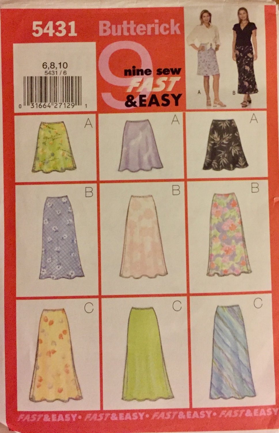 Butterick Sewing Pattern 5431 Misses' and Misses' Petite Skirt, (6,8,10)