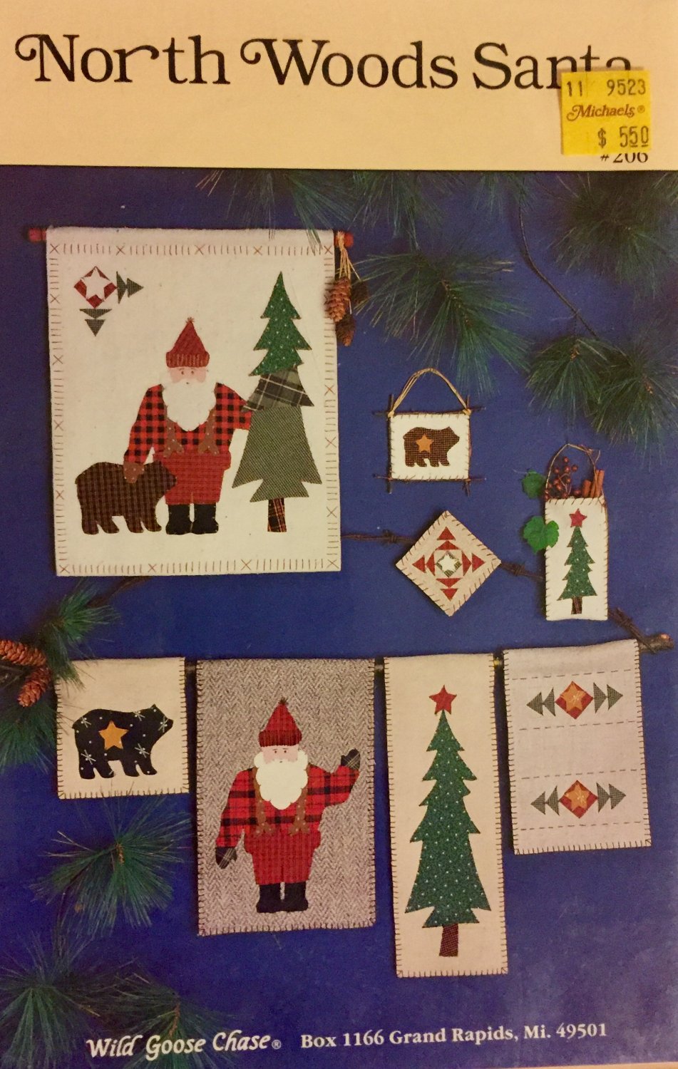 North Woods Santa No Sew Pattern Applique Wall Hanging and Ornaments