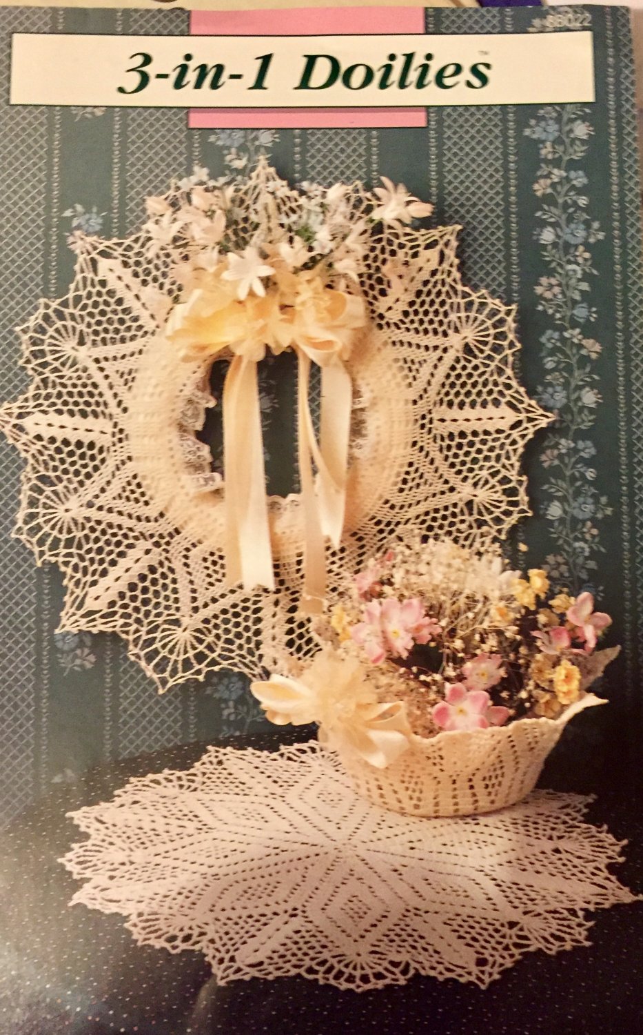 Annie's Attic 3 in 1 Doilies thread Crochet Pattern 8B022 Wreath Boil Doily Diamond pattern