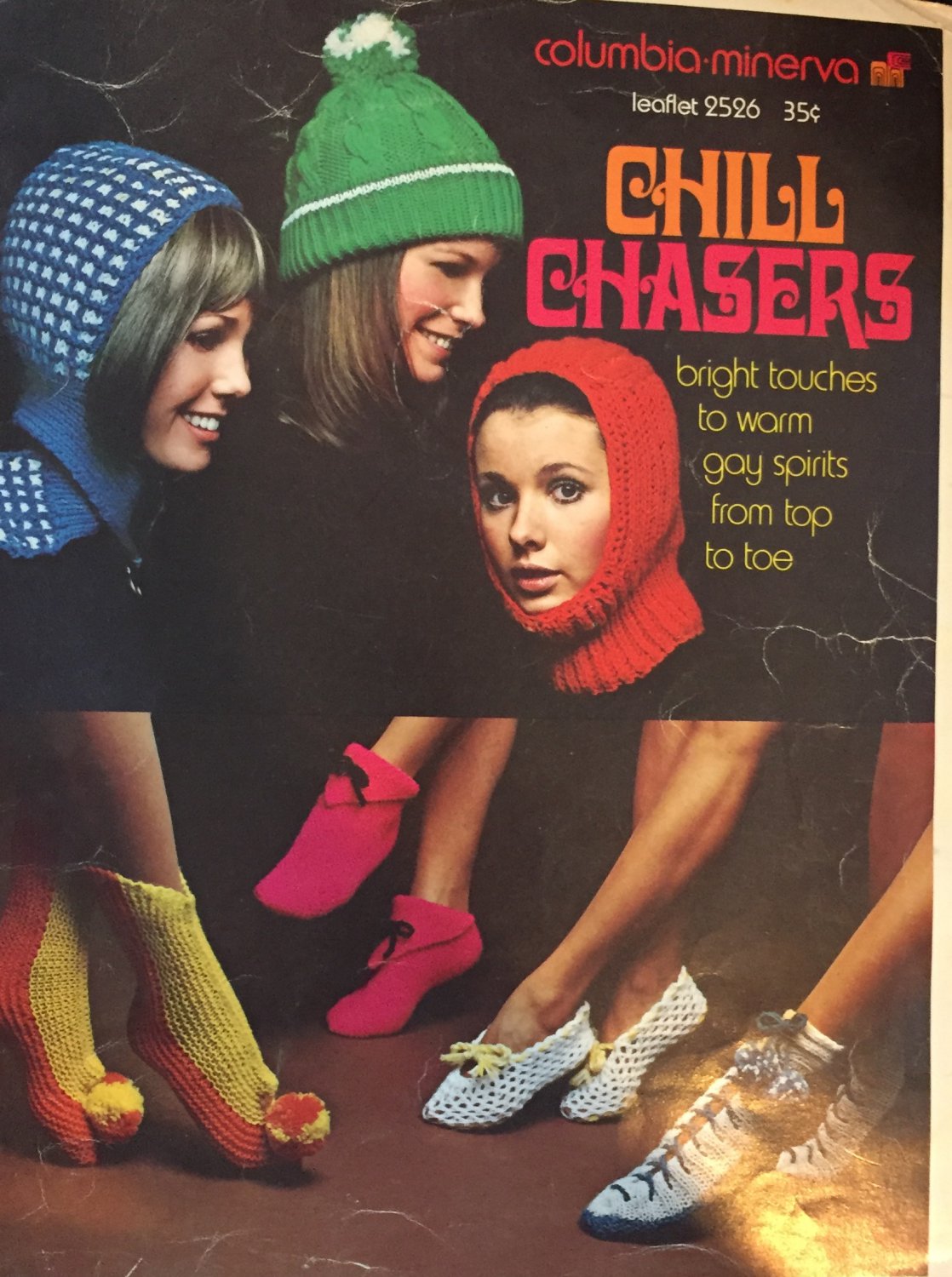 Chill Chasers hats scarves mittens slippers Columbia Minerva 2526 1970's Knitting & crochet patterns