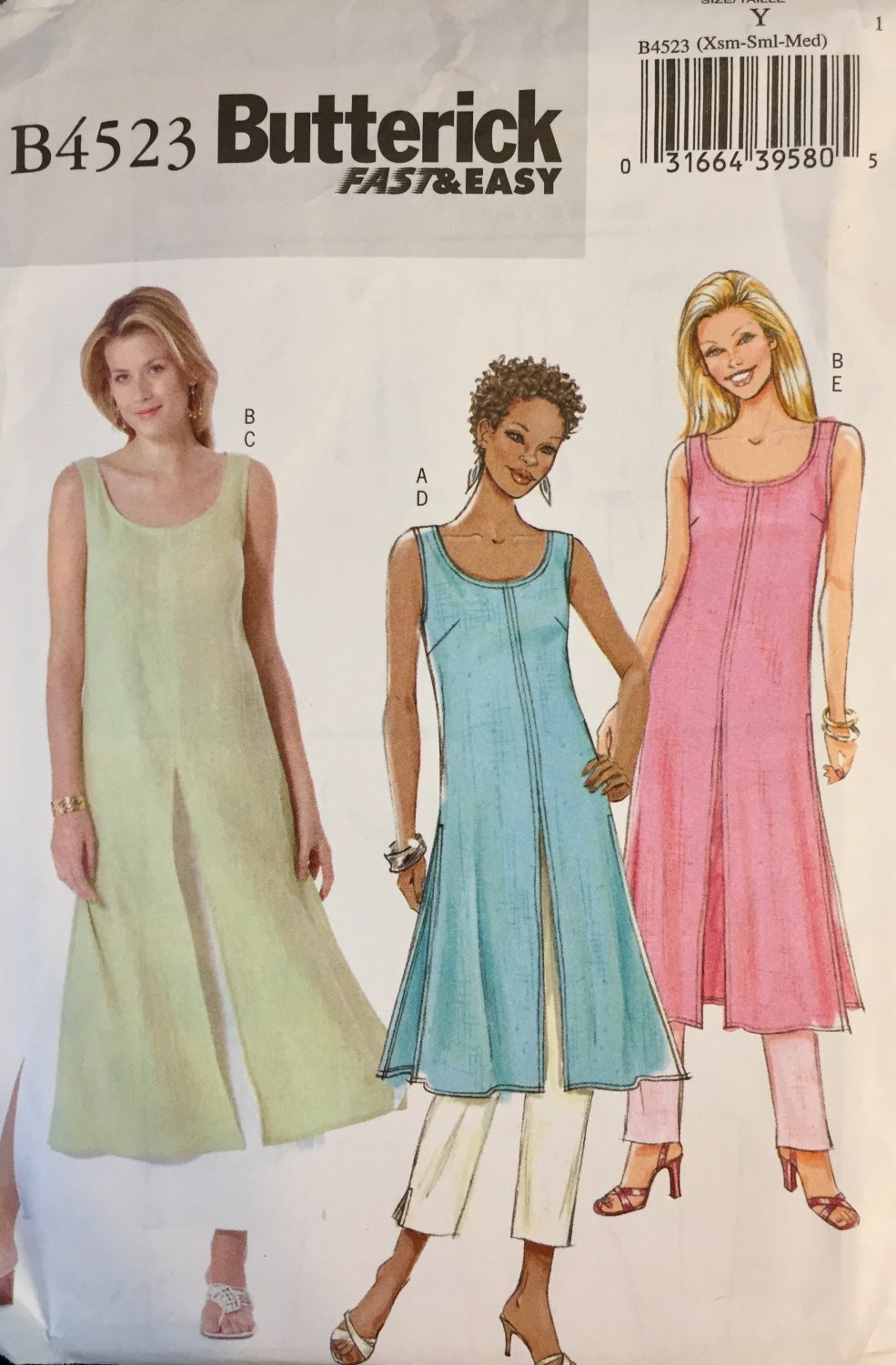 Butterick B4523 Misses Petite Tunic Skirt and Pants Size XS S Med Uncut Sewing Pattern
