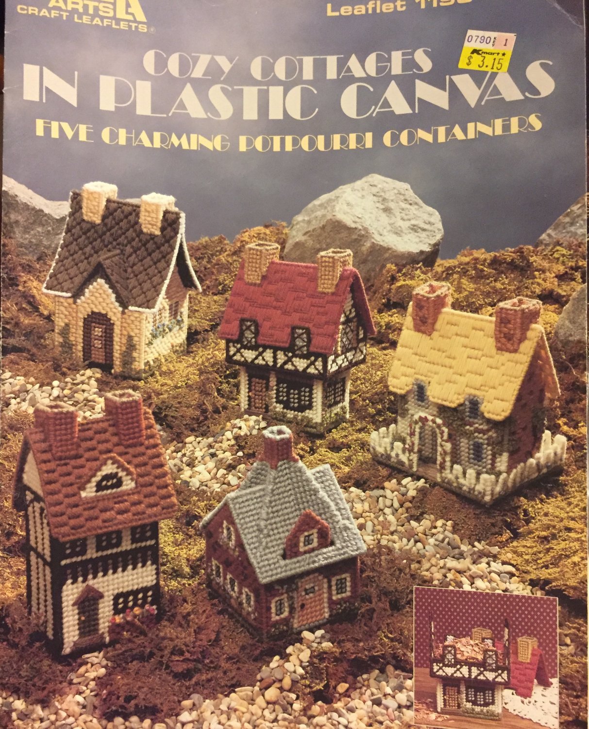 Leisure Arts 1190 Cozy Cottages Plastic Canvas Pattern 5 Containers Half Timbered Elizabethan