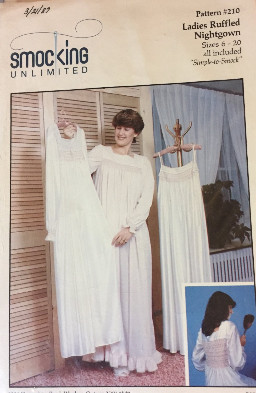 Lady's Ruffled Nightgown Sewing Pattern Smocking Unlimited Sizes 6 - 20