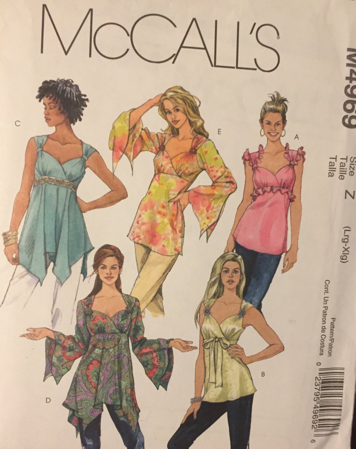 McCall's 4969 Women's sewing pattern: Handkerchief Top in two lengths ...