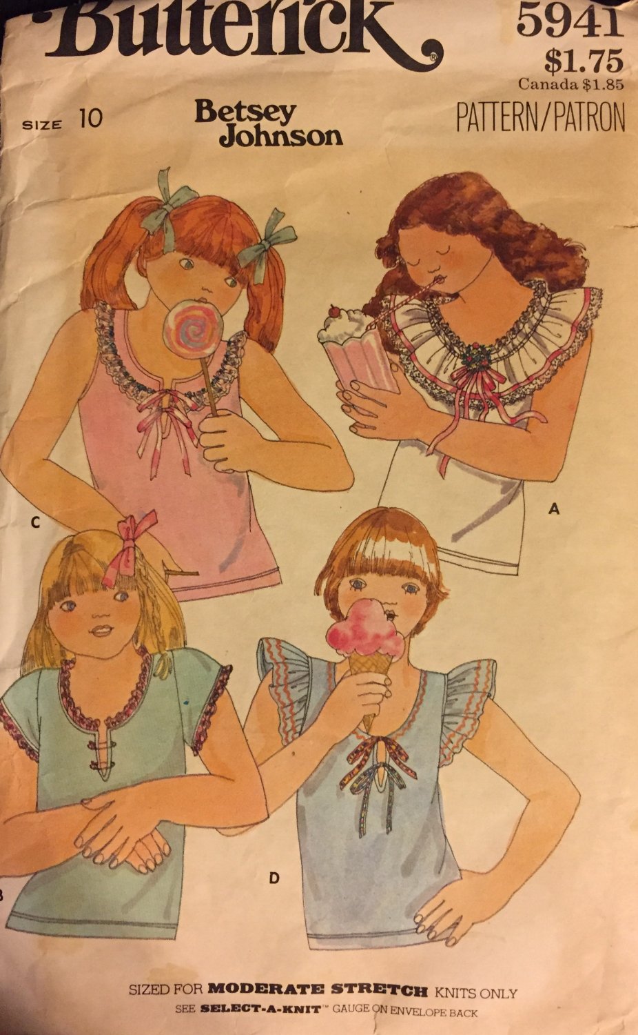 Butterick 5941 Girls' Top Size 10 Uncut