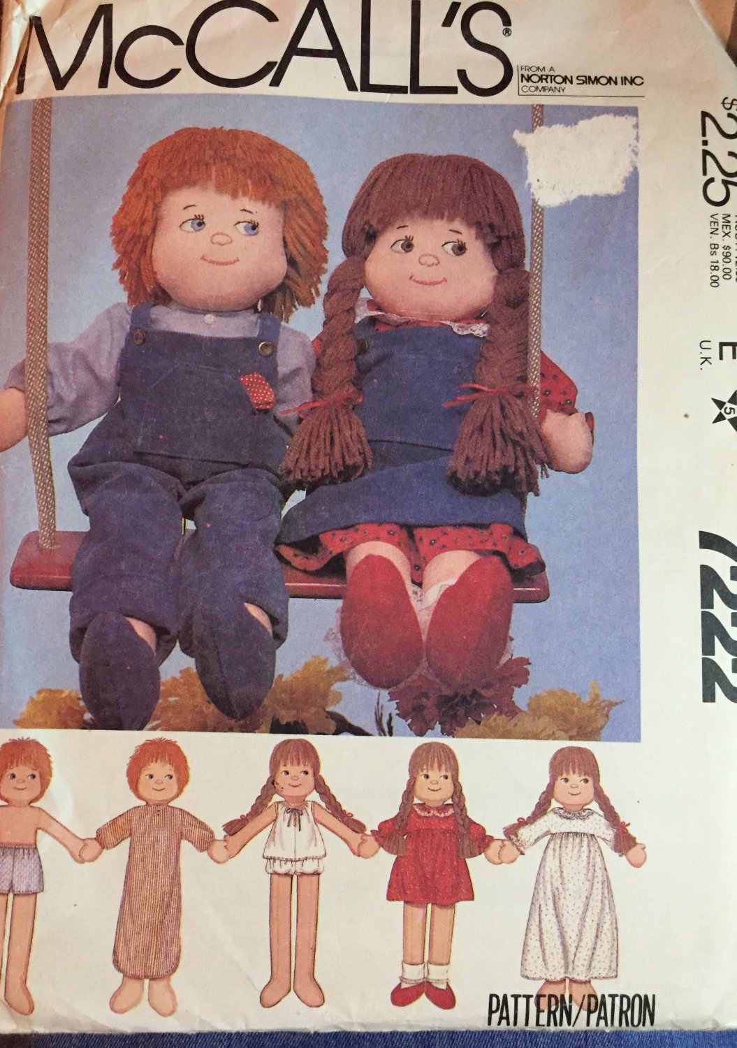 7222 McCall's Rag Doll and Clothes Pattern Boy or Girl Wardrobe 22" Dolls