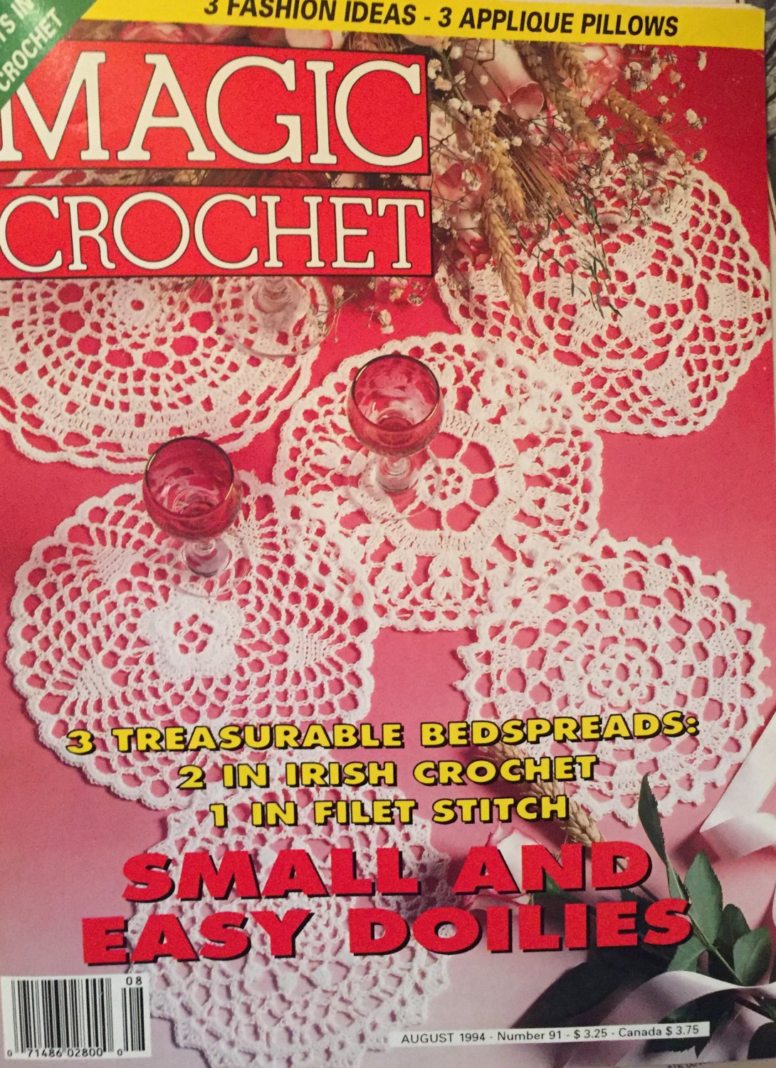 Magic Crochet Pattern Magazine Number 91 August 1994 Doilies, Irish