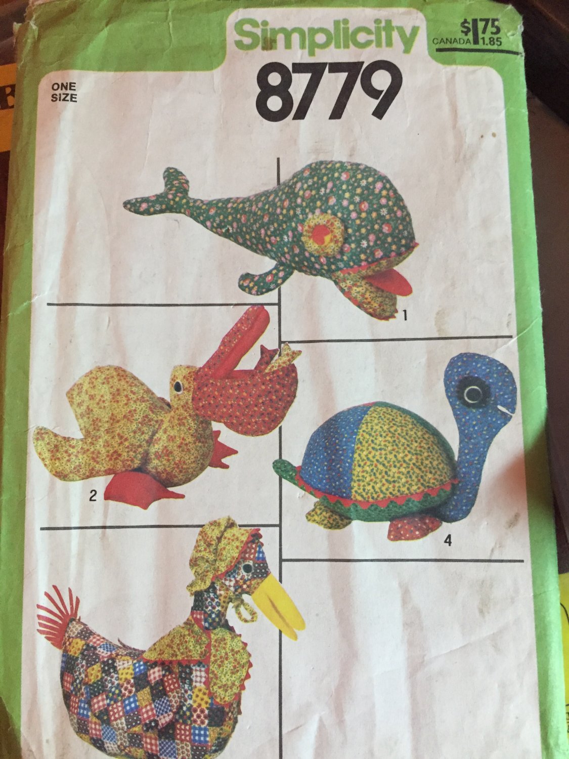 Simplicity 8779 Craft Sewing Pattern Stuffed Animal Toys in One Size