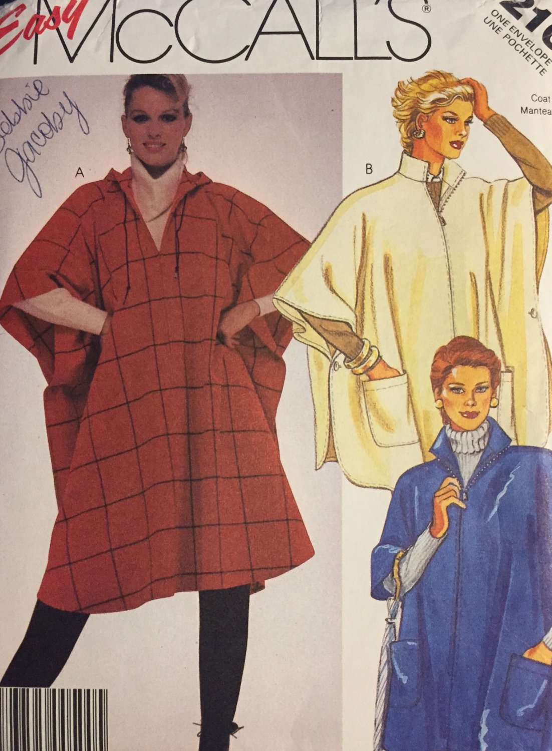 Hooded Poncho/Cape in Two Lengths Sewing Pattern Easy McCalls 2109 Size 6-20 Bust 30-42
