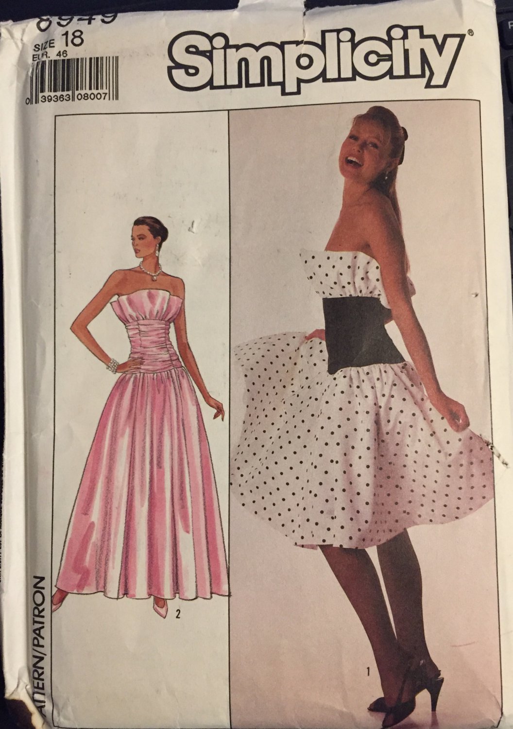Simplicity 8949 Vintage 80s Sewing Pattern for Misses' Evening Dress - Uncut - Size 18 - Bust 40
