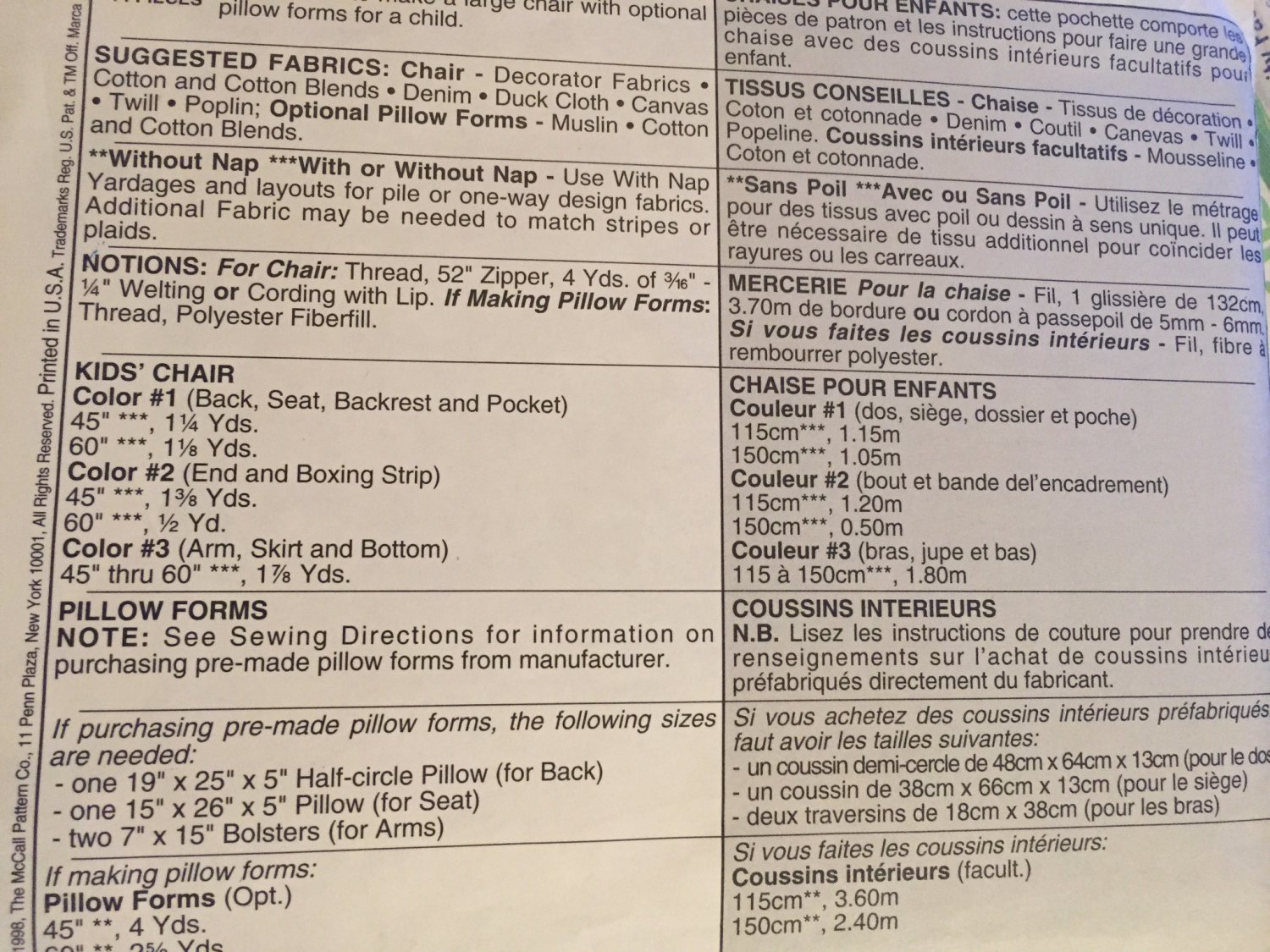 McCall's Crafts 9665 Sewing Pattern Kid's Chair 25