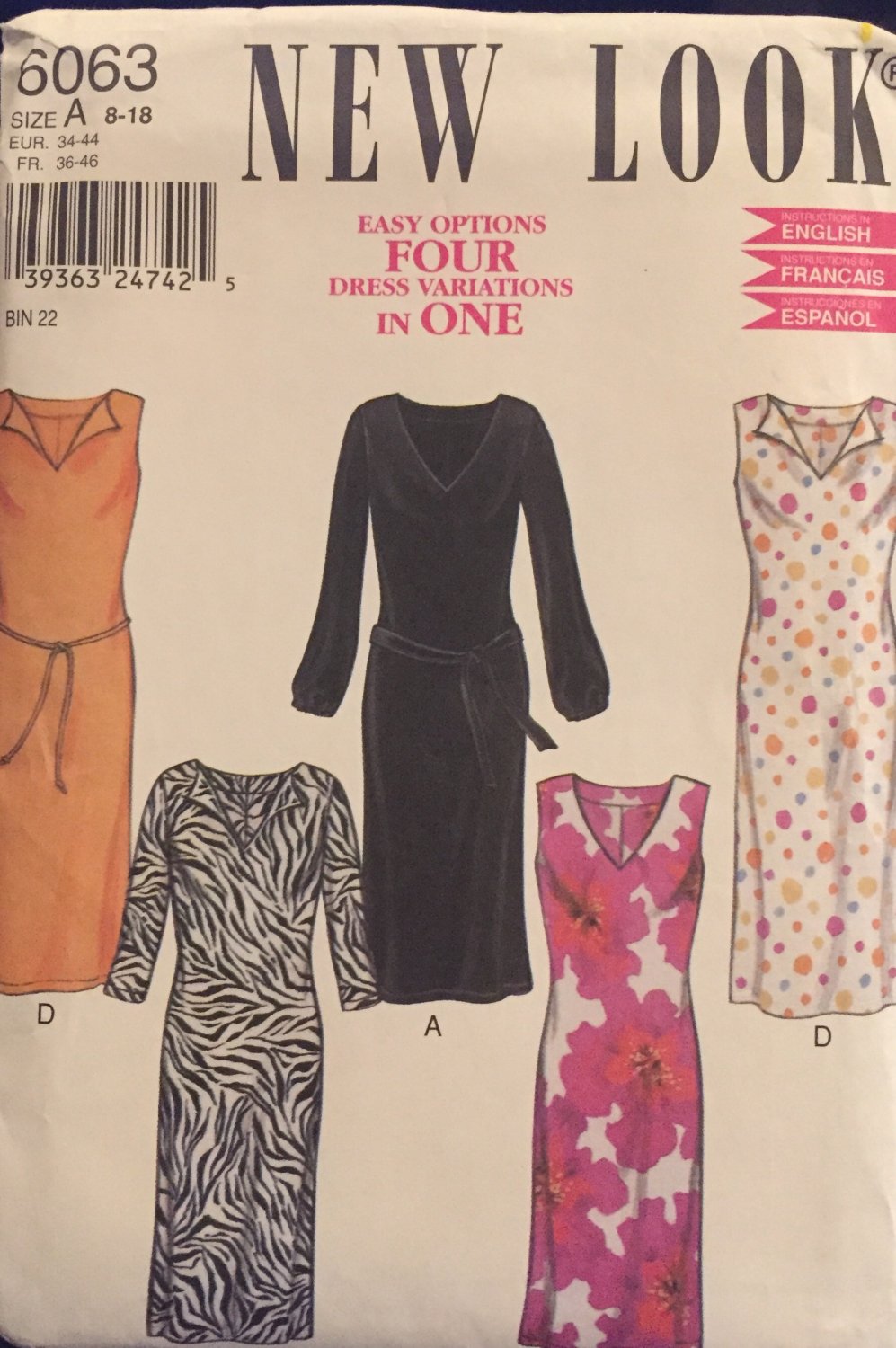New Look 6063, Misses Dresses, Size 8,10,12,14,16,18 Sewing Pattern