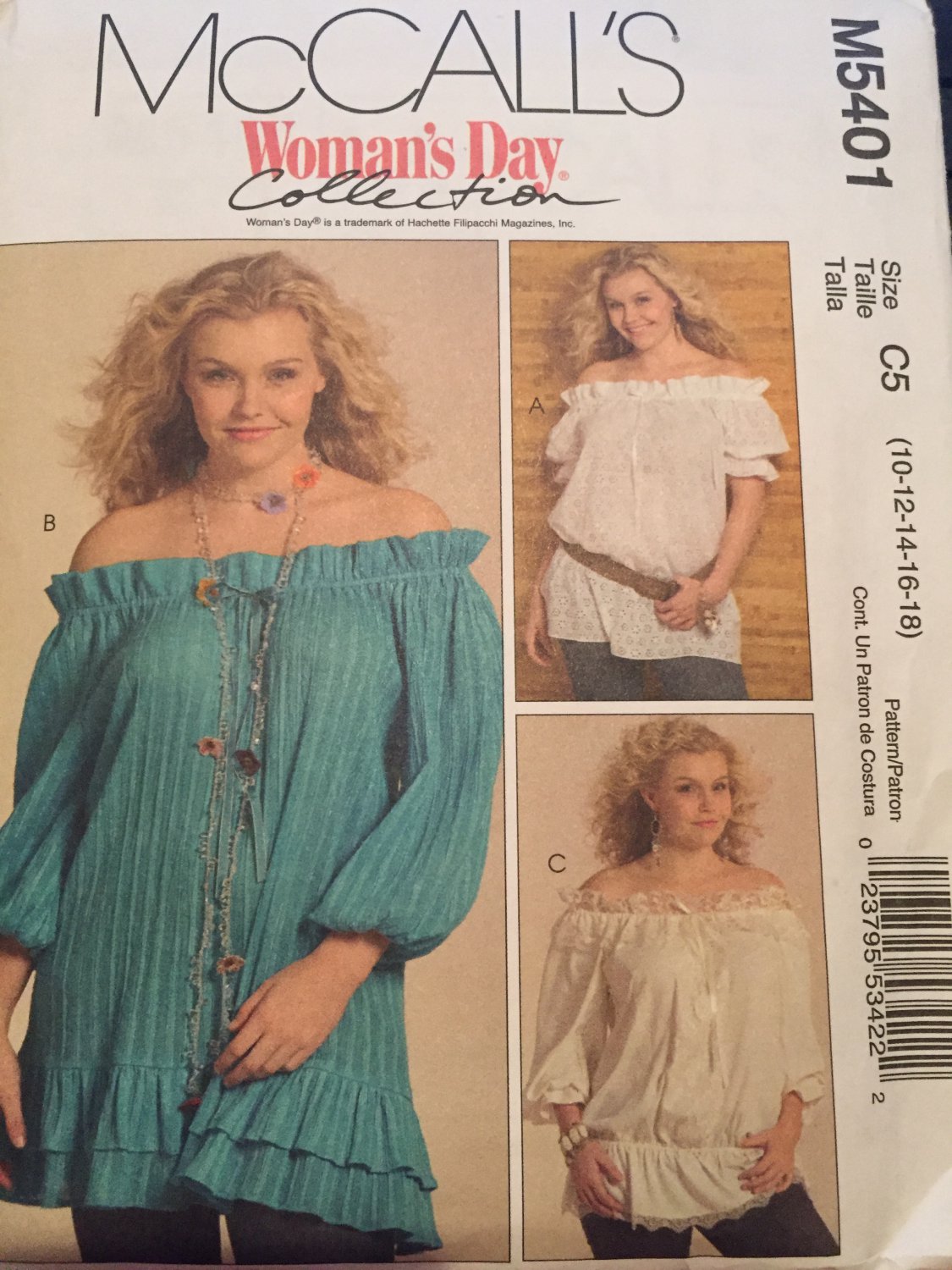 McCALL'S #M5401 LADIES OFF SHOULDER RODEO -WESTERN STYLE TOP PATTERN Sizes 10-18