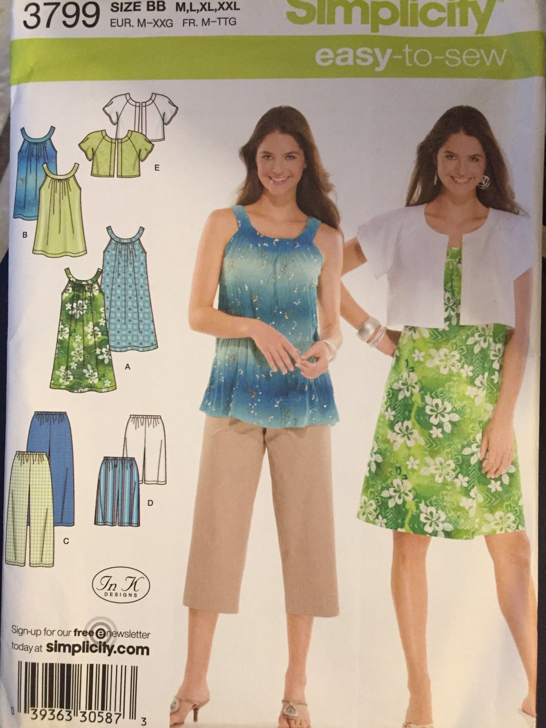 Misses' Dress or Tunic, Cropped Pants or City Shorts and Jacket Sewing Pattern Simplicity 3799