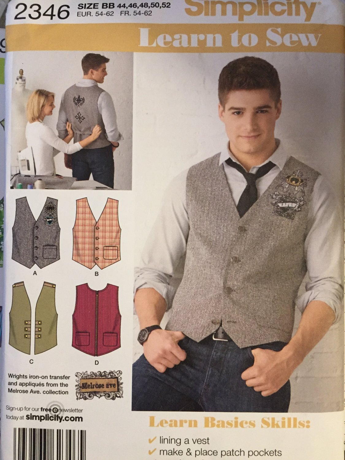 Men's Vests Sewing Pattern Simplicity 2346