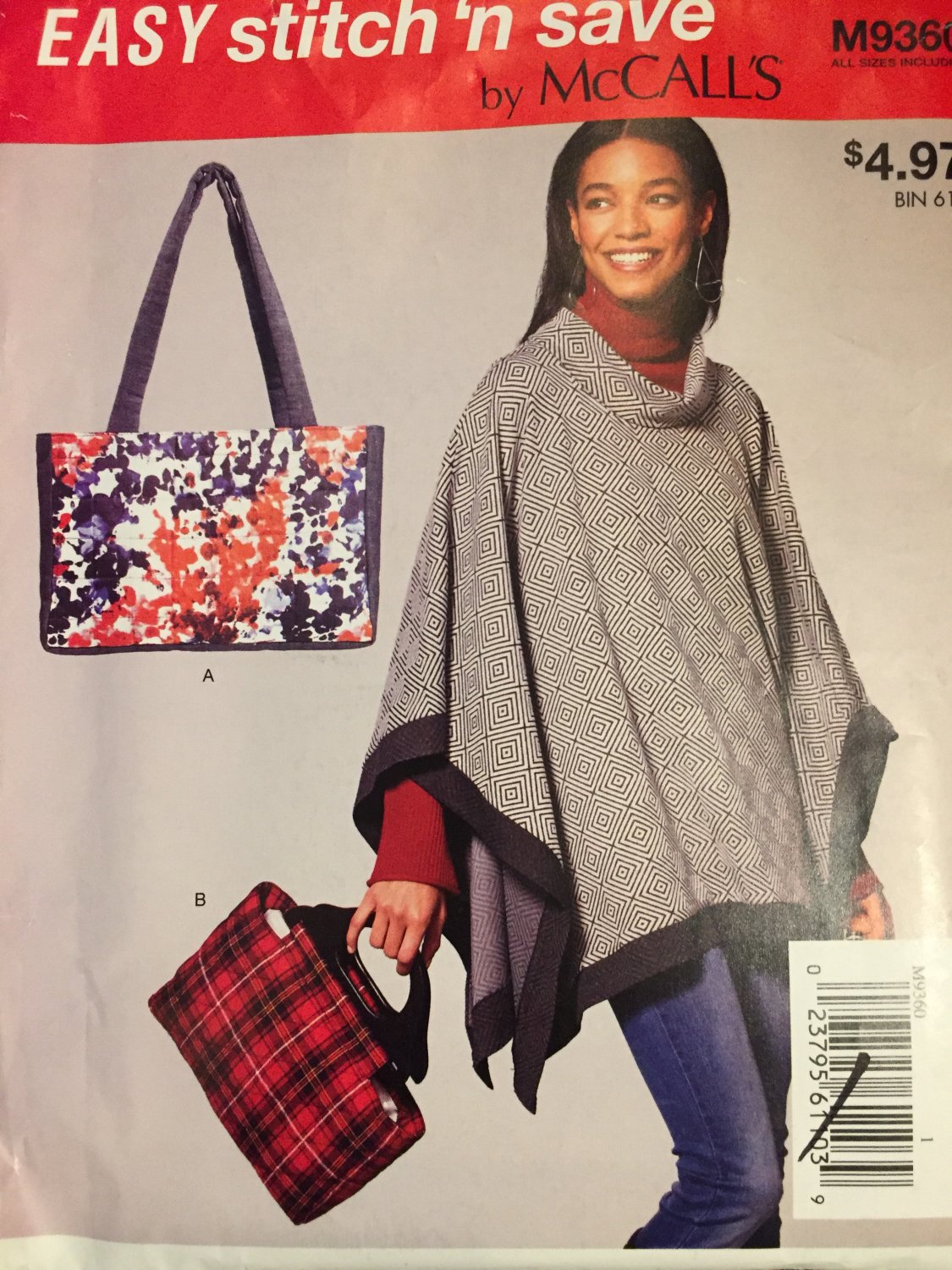 Sewing Pattern Quilted Tote Bages 12 1/2Â¨ x 8 1/2Â¨  McCall's M9360 Sewing Pattern