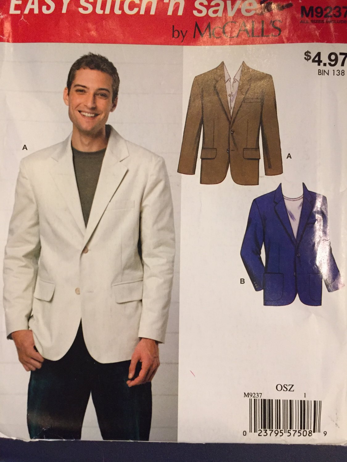 McCalls 7796 or Kwik Sew 3485 Mens Blazer Pattern Jacket Sewing Pattern Size SM - XXL Chest 34 - 52
