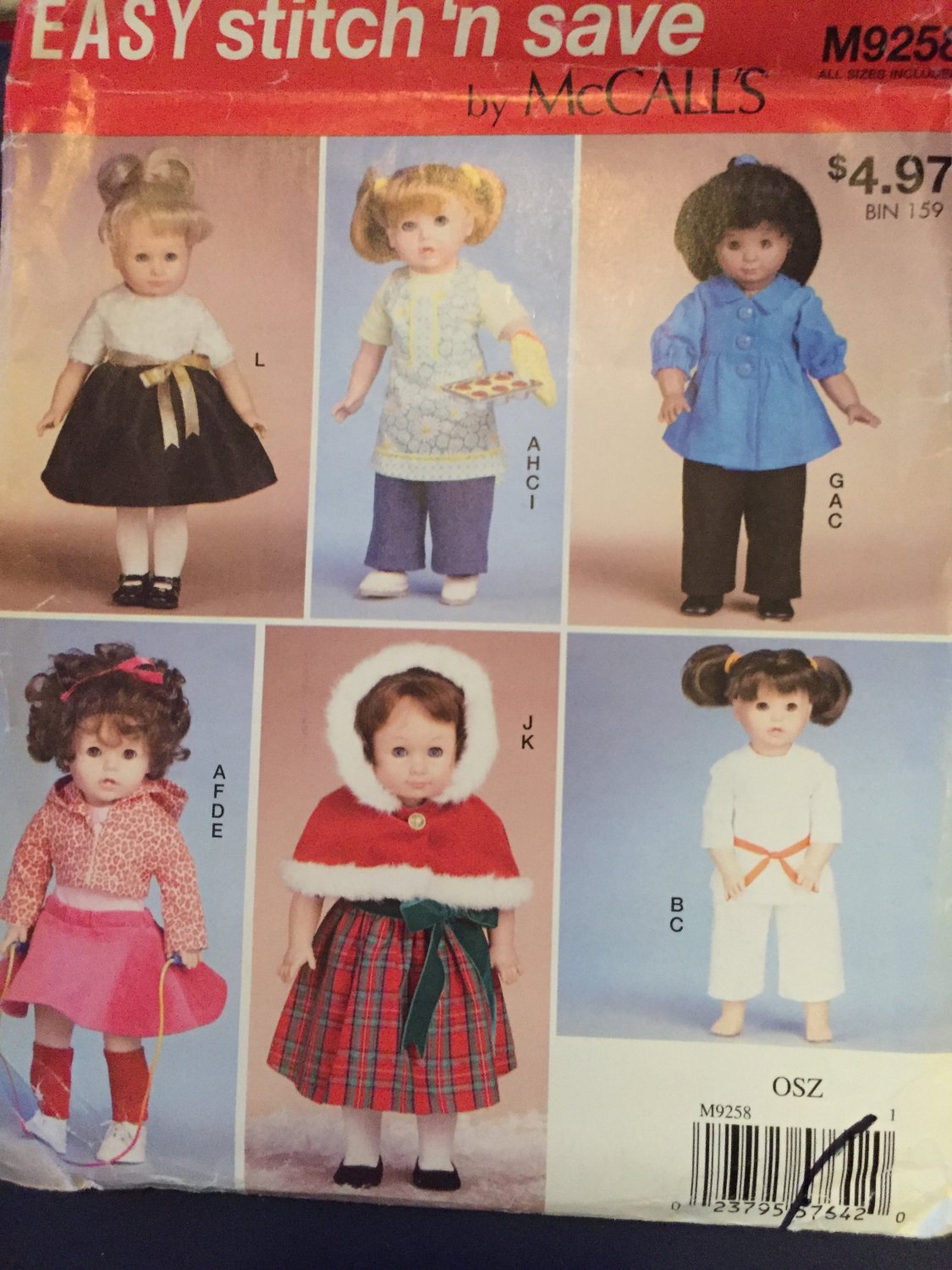 McCall's 9258 Stitch ´n Save 18" Doll Clothes Sewing Pattern Vintage dresses Karate outfit