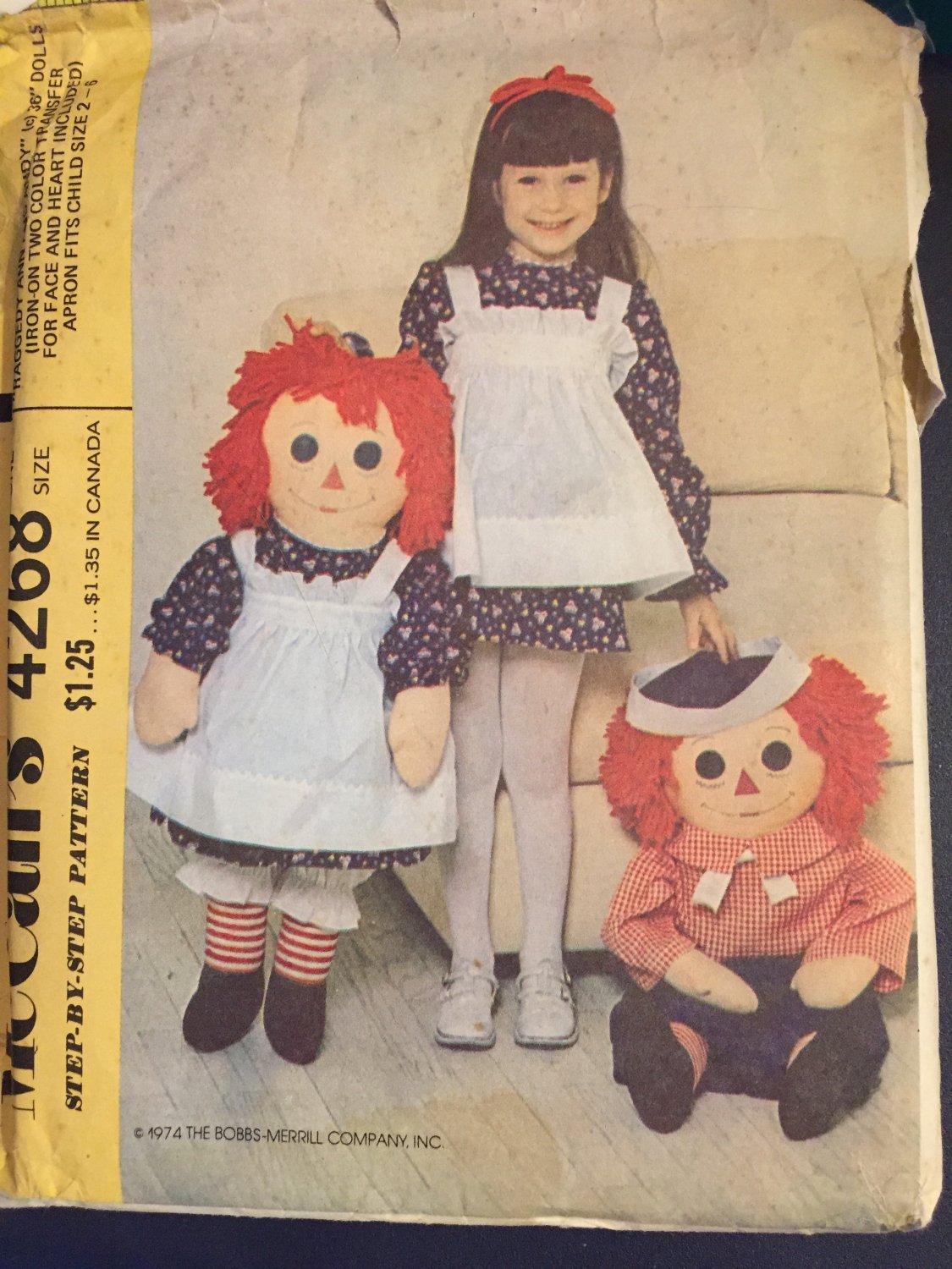 Raggedy Ann & Andy McCall's 4268 Sewing Pattern 36 Inch Doll Clothes Child's Apron