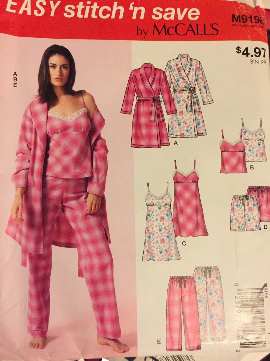 Mccalls 9198 Misses Easy Pajamas Robe Tops Shorts Nightgown Pants