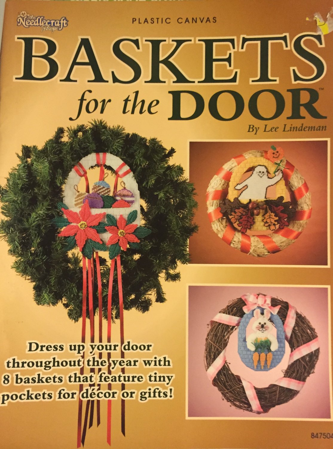 Baskets for the Door, 8 Holiday Wreaths plastic canvas pattern 847504
