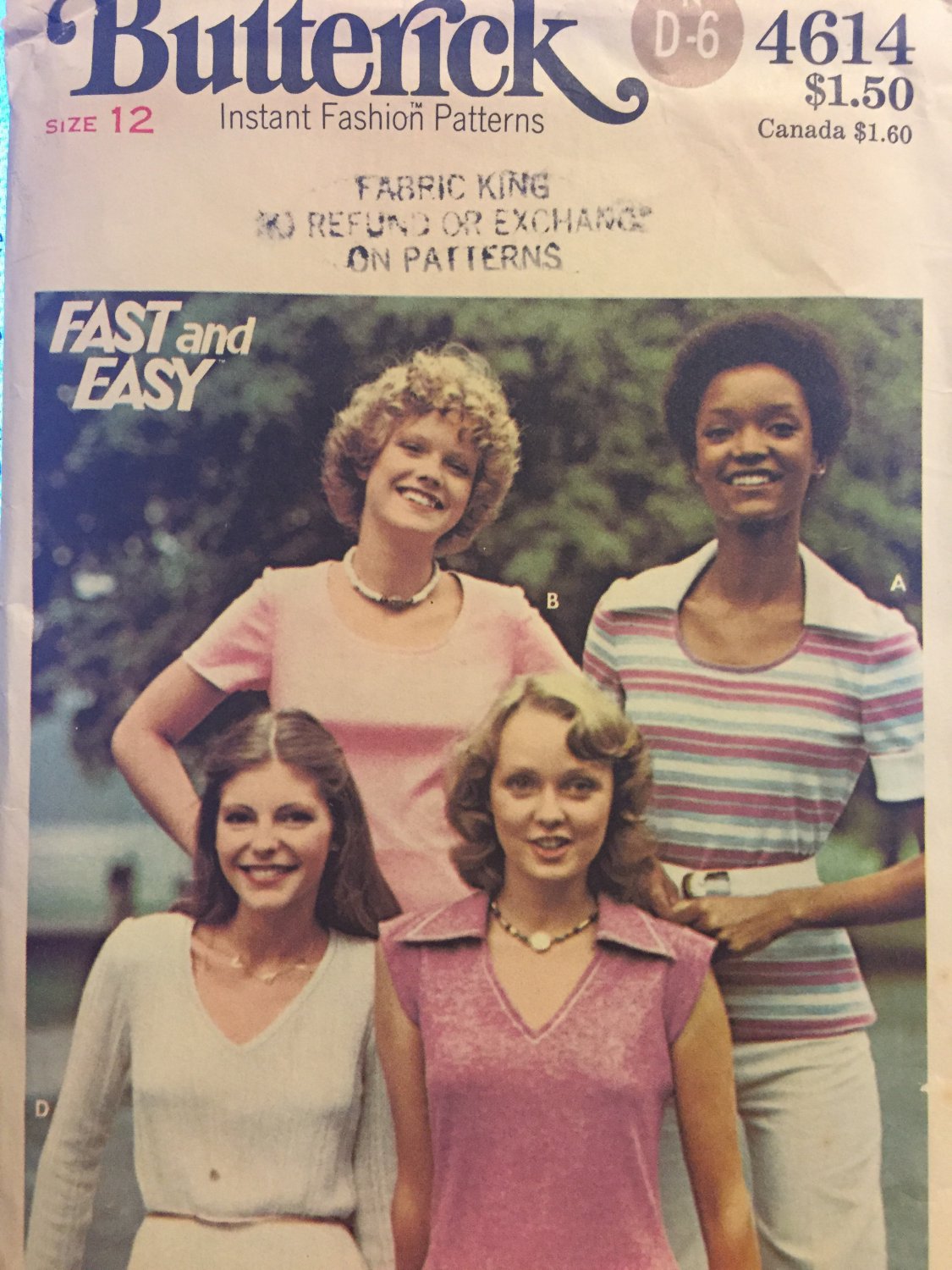 Vintage t-shirt sewing pattern BUTTERICK 4614 uncut size 12 bust 34