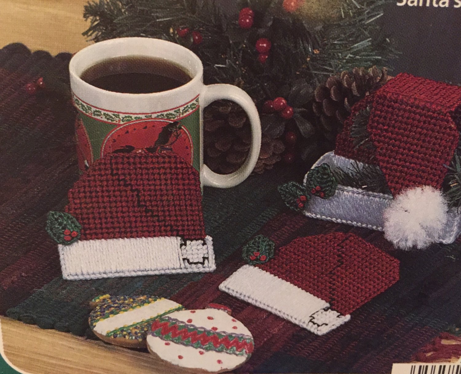 Plastic Canvas Christmas Coasters Pattern Santa Hat, Christmas Candle ...