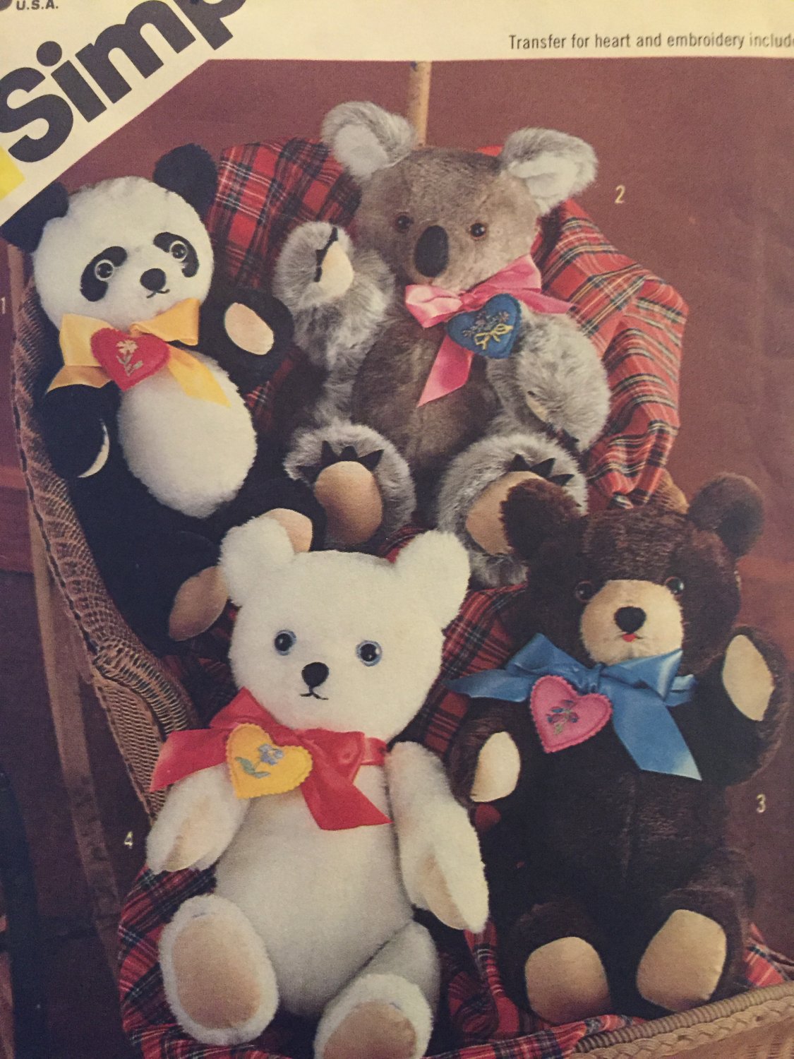 Simplicity 6142 Pattern for 16" Koala Panda Polar and Teddy Bears UNCUT