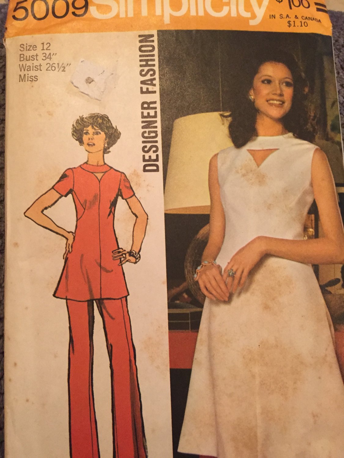 Vintage Simplicity Pattern 5009 Tunic Dress or Top and Pants Designer Fashion Pattern Size 12 UNCUT