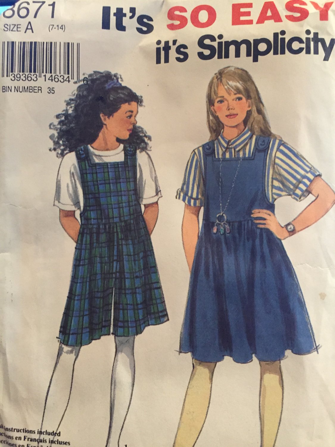 Simplicity 8671 Girls size 7-14 Jumper and Jumpsuit pattern UNCUT