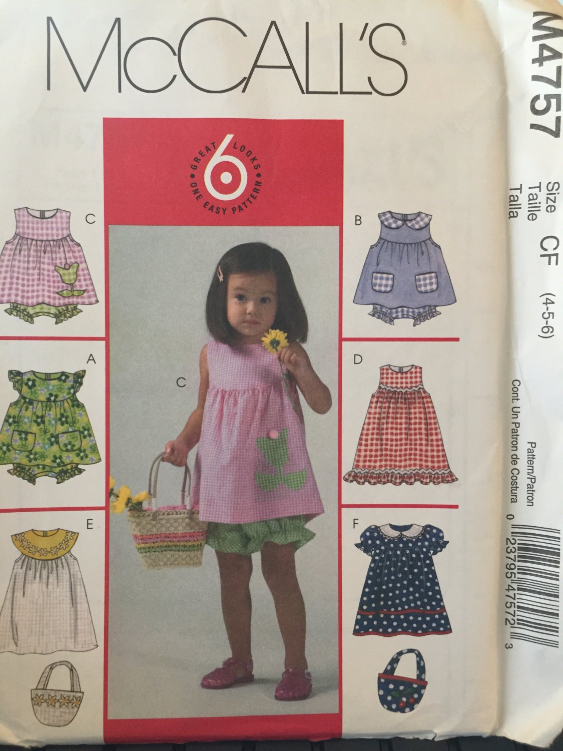 McCall's 4757 Girls Dress Top Panties Handbag Sewing Pattern Uncut Size 4 5 6 Toddlers Sundress
