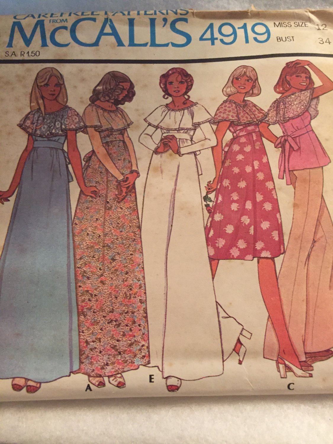 McCalls 4919 Misses Vintage 1970s Dress or Top Sewing Pattern size 12 Bust 34
