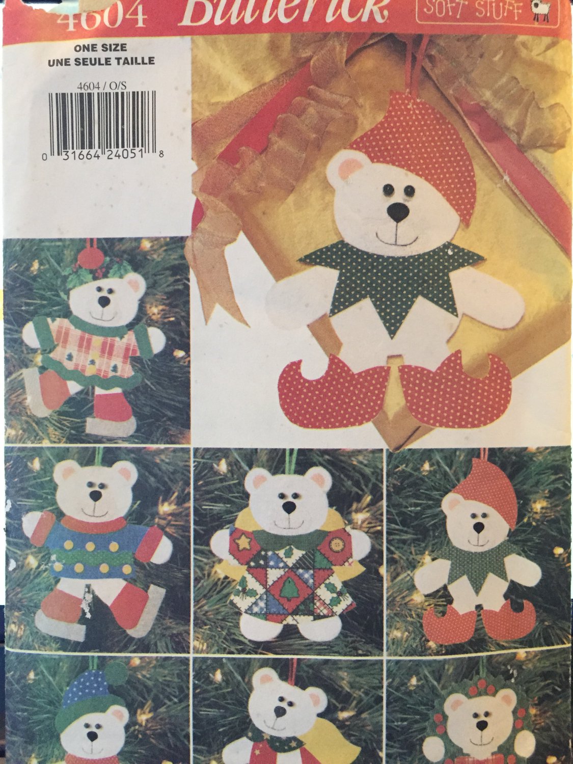 Butterick 4604 Christmas Bears Felt Ornaments No Sew Pattern - UNCUT