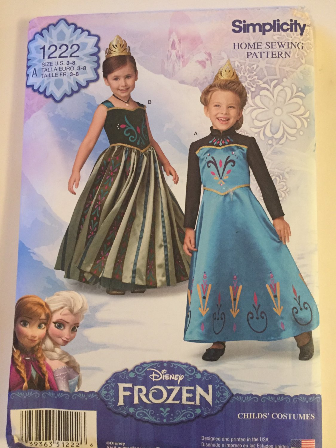 Simplicity 1222/0748 Child's Disney Frozen Princess Gowns, Sizes 3, 6, 7, 8, UNCUT