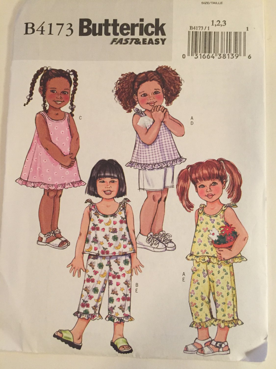 Butterick 4173, Fast & Easy, Toddler Dress, Top, Shorts, Capris, Pants, Ruffles, Girl, Children