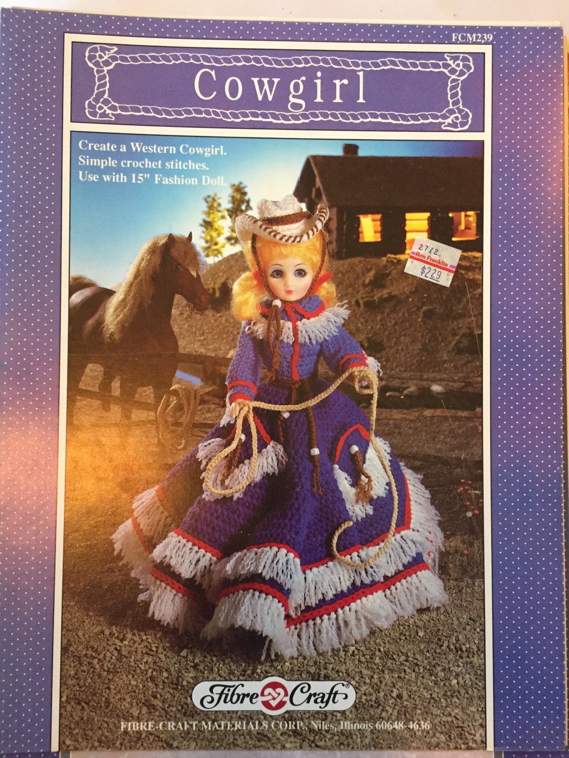Fibre Craft 15" Fashion Doll Cowgirl Outfit FCM239 Crochet Pattern