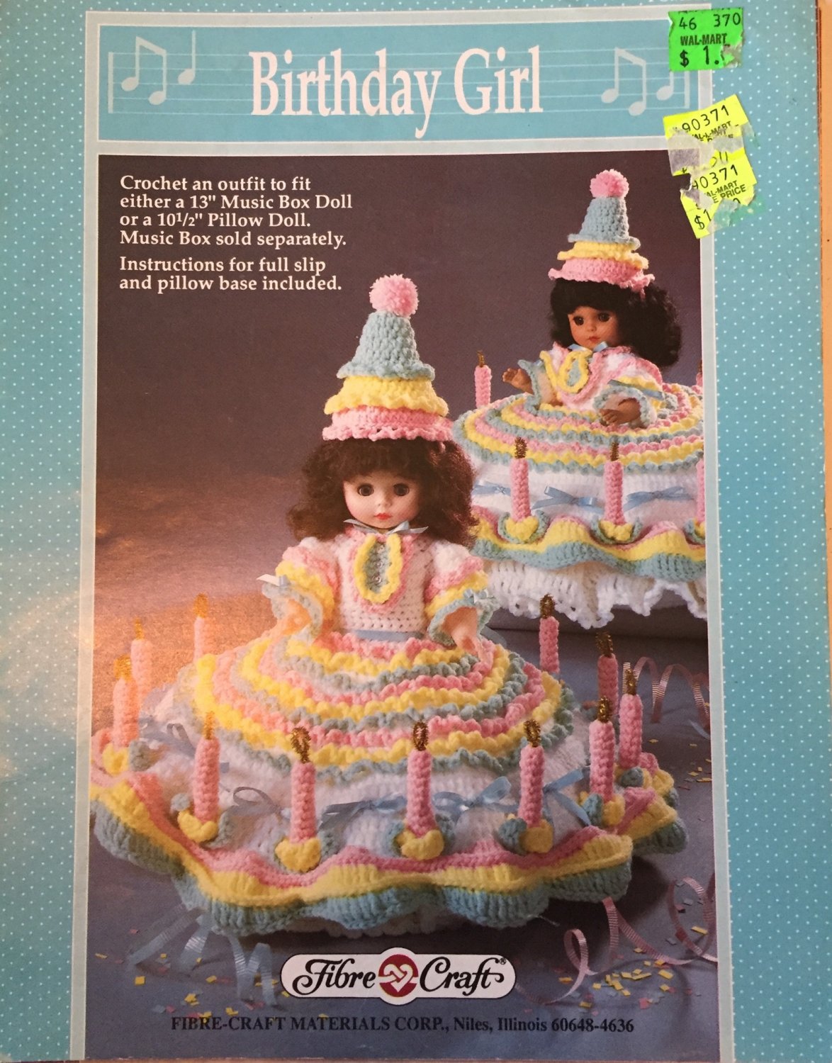 Birthday GIrl Pillow Doll Bed Doll Crochet Pattern Fibre Craft FCM210