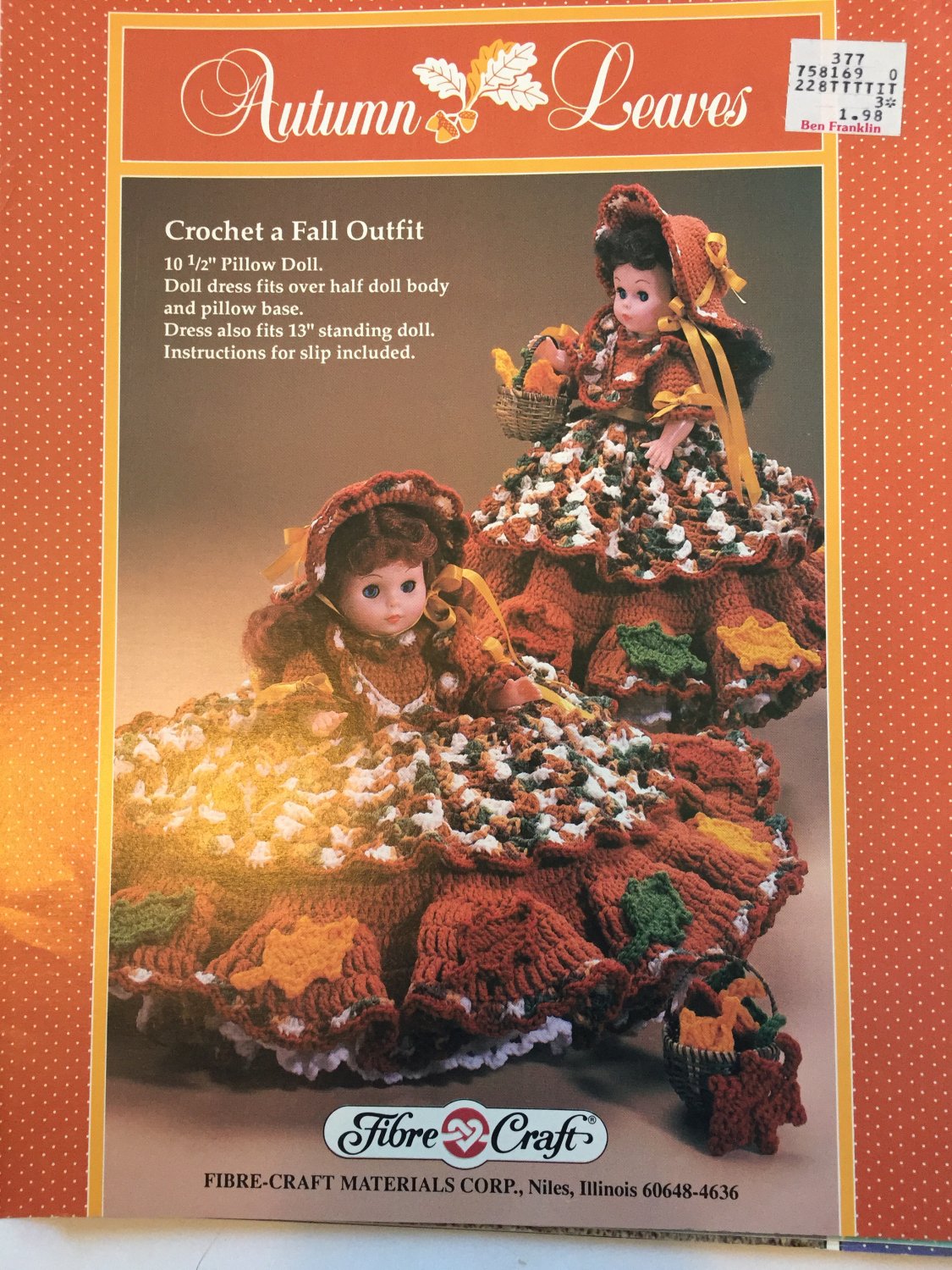 Autumn Leaves Pillow Doll Bed Doll Crochet Pattern Fibre Craft FCM198