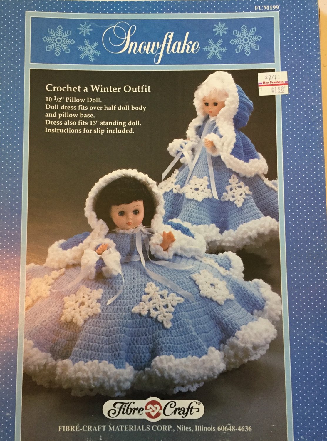 Snowflake Pillow Doll Bed Doll Crochet Pattern Fibre Craft FCM199