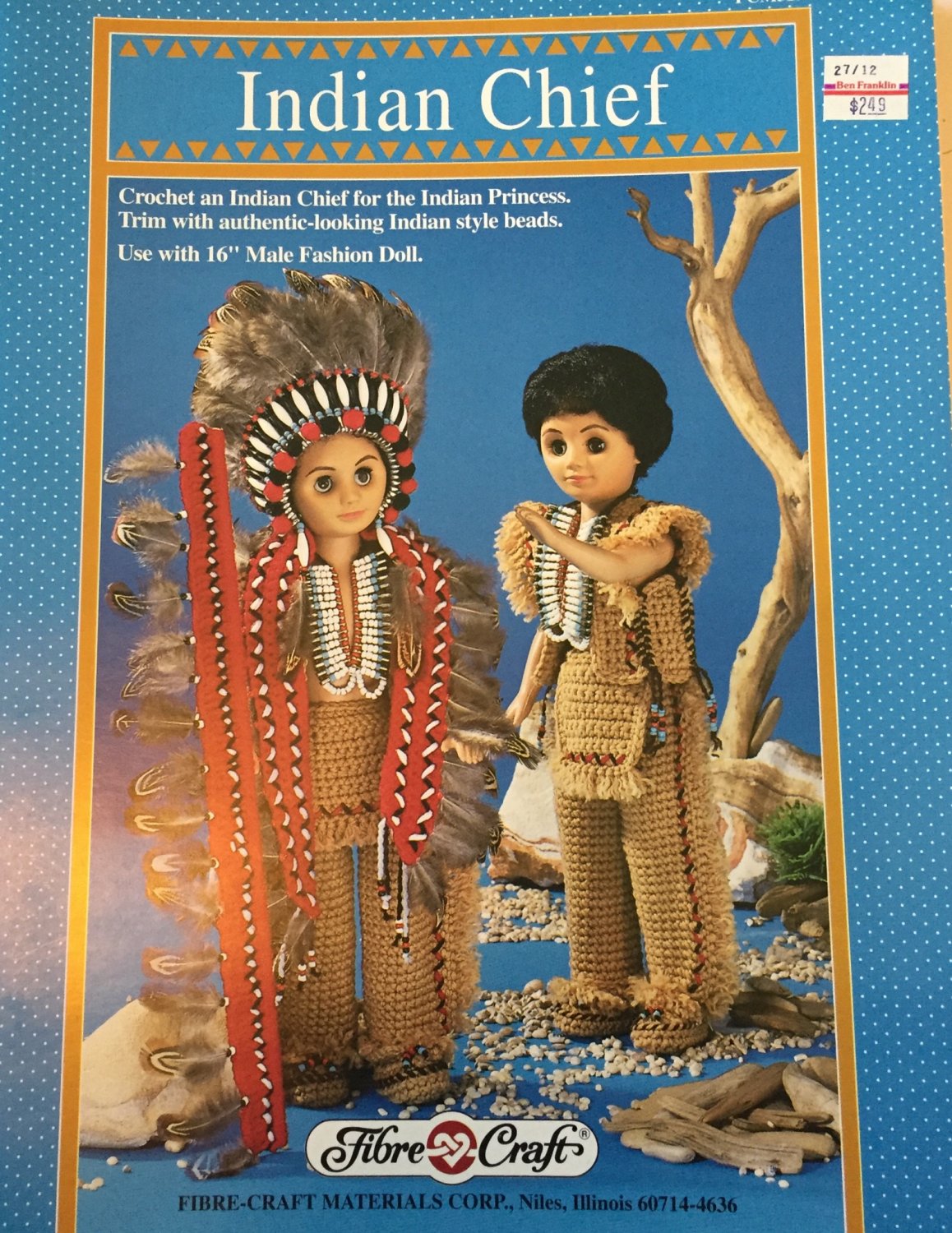 Fibre Craft Crochet Pattern Indian Chief doll clothes FCM329